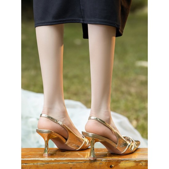 Pleated Pointed-Toe Split-Joint Sling Shoes Sandals Pleated Pointed-Toe Split-Joint Sling Shoes Sandals