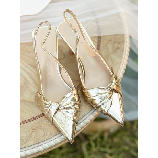 Pleated Pointed-Toe Split-Joint Sling Shoes Sandals Pleated Pointed-Toe Split-Joint Sling Shoes Sandals