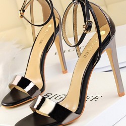 Belt Buckle Open Toe Shiny Split-Joint Sandals Pumps Sandals