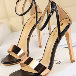 Belt Buckle Open Toe Shiny Split-Joint Sandals Pumps Sandals