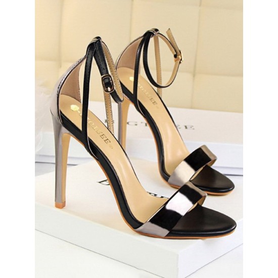 Belt Buckle Open Toe Shiny Split-Joint Sandals Pumps Sandals Belt Buckle Open Toe Shiny Split-Joint Sandals Pumps Sandals