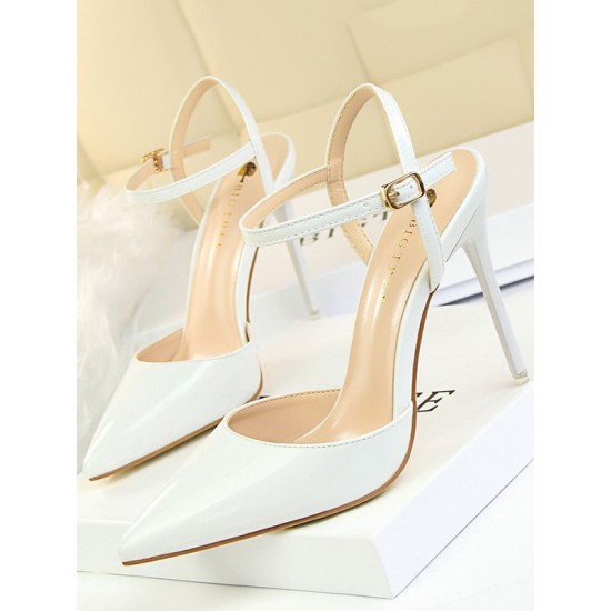 Belt Buckle Pointed-Toe Shiny Split-Joint Sandals Pumps Belt Buckle Pointed-Toe Shiny Split-Joint Sandals Pumps