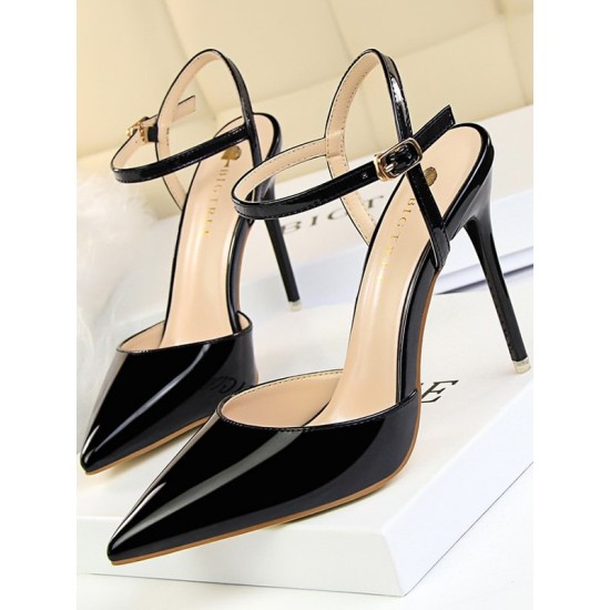Belt Buckle Pointed-Toe Shiny Split-Joint Sandals Pumps Belt Buckle Pointed-Toe Shiny Split-Joint Sandals Pumps