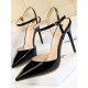 Belt Buckle Pointed-Toe Shiny Split-Joint Sandals Pumps Belt Buckle Pointed-Toe Shiny Split-Joint Sandals Pumps
