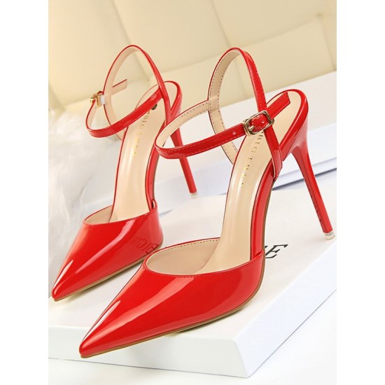 Belt Buckle Pointed-Toe Shiny Split-Joint Sandals Pumps Belt Buckle Pointed-Toe Shiny Split-Joint Sandals Pumps