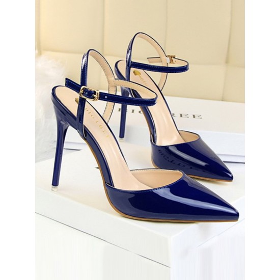 Belt Buckle Pointed-Toe Shiny Split-Joint Sandals Pumps Belt Buckle Pointed-Toe Shiny Split-Joint Sandals Pumps