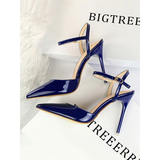Belt Buckle Pointed-Toe Shiny Split-Joint Sandals Pumps Belt Buckle Pointed-Toe Shiny Split-Joint Sandals Pumps
