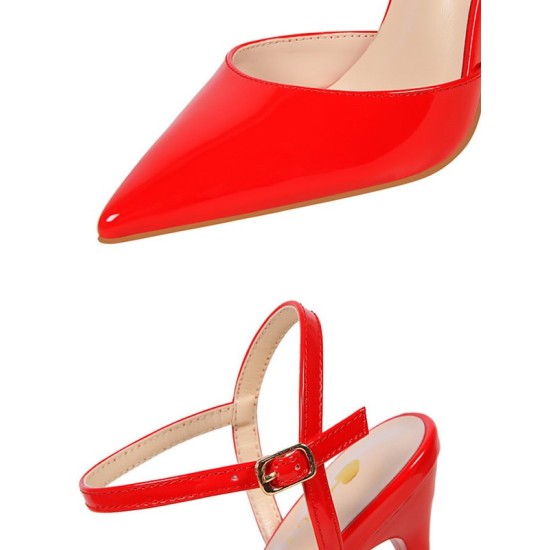 Belt Buckle Pointed-Toe Shiny Split-Joint Sandals Pumps Belt Buckle Pointed-Toe Shiny Split-Joint Sandals Pumps