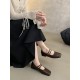 Belt Buckle Shallow Cut Split-Joint Square-Toe Mary Janes Flats Belt Buckle Shallow Cut Split-Joint Square-Toe Mary Janes Flats