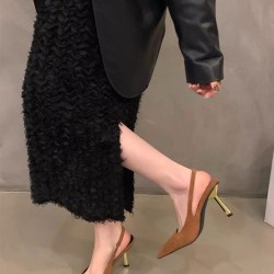 Hollow Pointed-Toe Split-Joint Sling Shoes Sandals Pumps