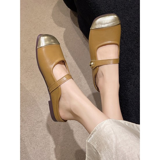 Contrast Color Shallow Cut Split-Joint Square-Toe Slippers&Mules Mary Janes Flats Contrast Color Shallow Cut Split-Joint Square-Toe Slippers&Mules Mary Janes Flats