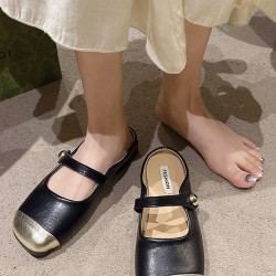 Contrast Color Shallow Cut Split-Joint Square-Toe Slippers&Mules Mary Janes Flats