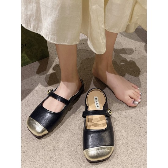Contrast Color Shallow Cut Split-Joint Square-Toe Slippers&Mules Mary Janes Flats Contrast Color Shallow Cut Split-Joint Square-Toe Slippers&Mules Mary Janes Flats