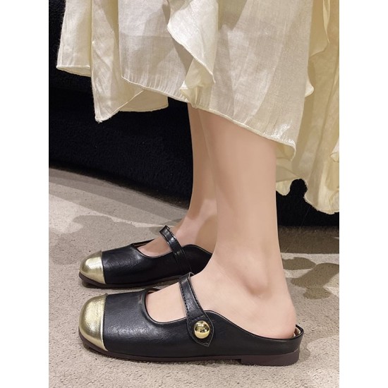 Contrast Color Shallow Cut Split-Joint Square-Toe Slippers&Mules Mary Janes Flats Contrast Color Shallow Cut Split-Joint Square-Toe Slippers&Mules Mary Janes Flats