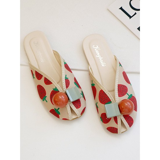 Open Toe Printed Round-Toe Split-Joint Slippers Open Toe Printed Round-Toe Split-Joint Slippers