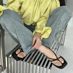 Belt Buckle Hollow Solid Color Square-Toe Sandals Platform Shoes