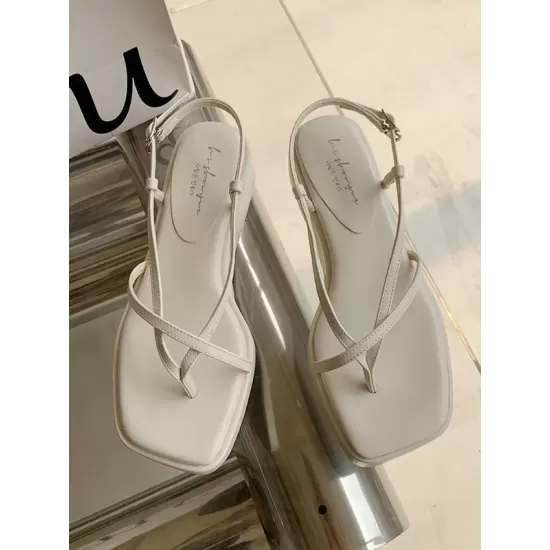 Belt Buckle Hollow Solid Color Square-Toe Sandals Platform Shoes Belt Buckle Hollow Solid Color Square-Toe Sandals Platform Shoes