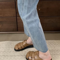 Hollow Round-Toe Split-Joint Woven Slippers&Mules Sandals