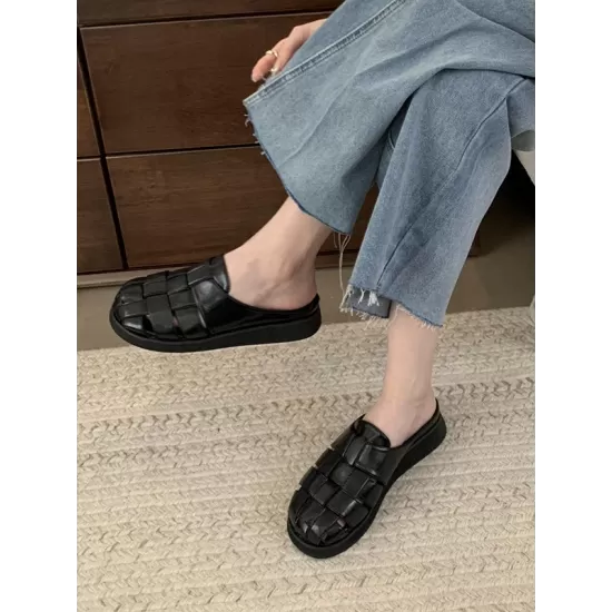 Hollow Round-Toe Split-Joint Woven Slippers&Mules Sandals Hollow Round-Toe Split-Joint Woven Slippers&Mules Sandals