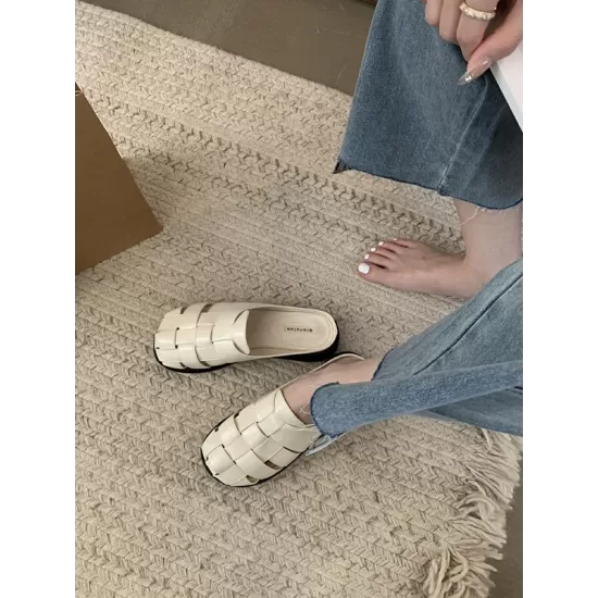 Hollow Round-Toe Split-Joint Woven Slippers&Mules Sandals Hollow Round-Toe Split-Joint Woven Slippers&Mules Sandals