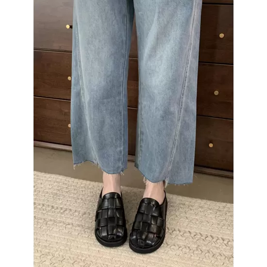 Hollow Round-Toe Split-Joint Woven Slippers&Mules Sandals Hollow Round-Toe Split-Joint Woven Slippers&Mules Sandals