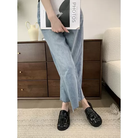 Hollow Round-Toe Split-Joint Woven Slippers&Mules Sandals Hollow Round-Toe Split-Joint Woven Slippers&Mules Sandals