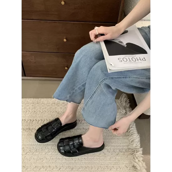 Hollow Round-Toe Split-Joint Woven Slippers&Mules Sandals Hollow Round-Toe Split-Joint Woven Slippers&Mules Sandals