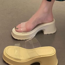 Open Toe Round-Toe Split-Joint Transparent Slippers Pumps Sandals