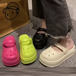 Hollow Round-Toe Solid Color Slippers Sandals