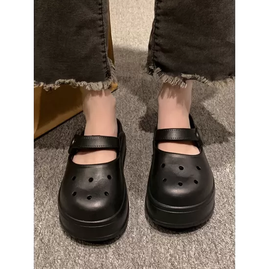 Hollow Round-Toe Solid Color Slippers Sandals Hollow Round-Toe Solid Color Slippers Sandals