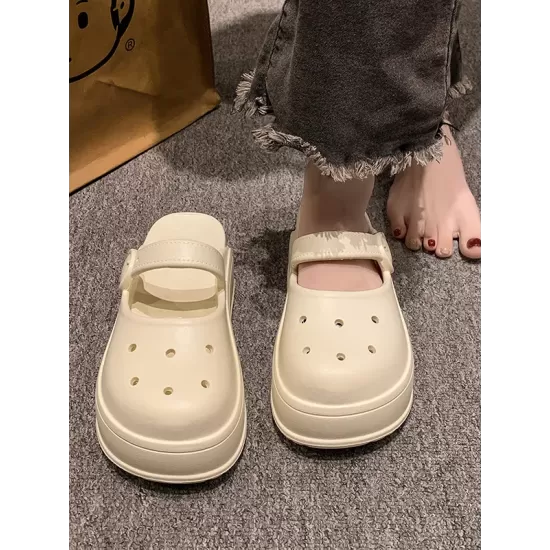 Hollow Round-Toe Solid Color Slippers Sandals Hollow Round-Toe Solid Color Slippers Sandals