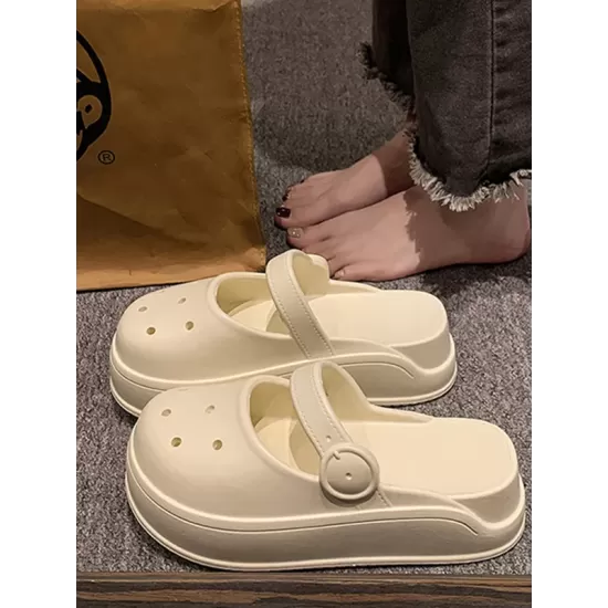 Hollow Round-Toe Solid Color Slippers Sandals Hollow Round-Toe Solid Color Slippers Sandals