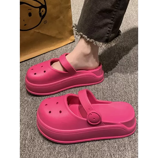 Hollow Round-Toe Solid Color Slippers Sandals Hollow Round-Toe Solid Color Slippers Sandals