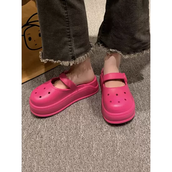 Hollow Round-Toe Solid Color Slippers Sandals Hollow Round-Toe Solid Color Slippers Sandals
