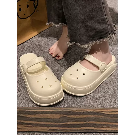 Hollow Round-Toe Solid Color Slippers Sandals Hollow Round-Toe Solid Color Slippers Sandals