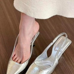 Belt Buckle Pointed-Toe Shiny Split-Joint Sling Shoes Pumps Sandals