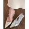 Belt Buckle Pointed-Toe Shiny Split-Joint Sling Shoes Pumps Sandals