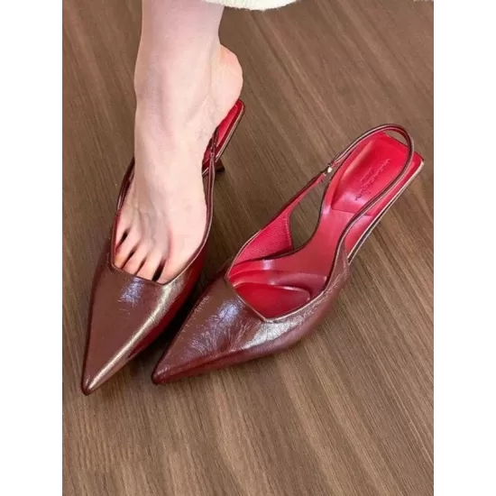 Belt Buckle Pointed-Toe Shiny Split-Joint Sling Shoes Pumps Sandals Belt Buckle Pointed-Toe Shiny Split-Joint Sling Shoes Pumps Sandals