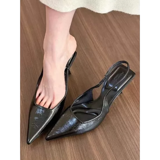 Belt Buckle Pointed-Toe Shiny Split-Joint Sling Shoes Pumps Sandals Belt Buckle Pointed-Toe Shiny Split-Joint Sling Shoes Pumps Sandals