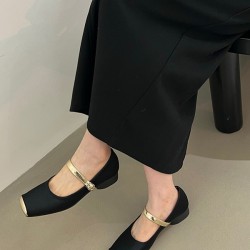 Contrast Color Round Cut Shallow Cut Split-Joint Square-Toe Mary Janes