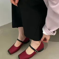 Contrast Color Round Cut Shallow Cut Split-Joint Square-Toe Mary Janes