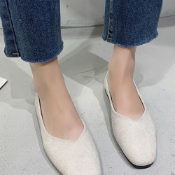 Solid Color Square-Toe Low Heels Flat Shoes