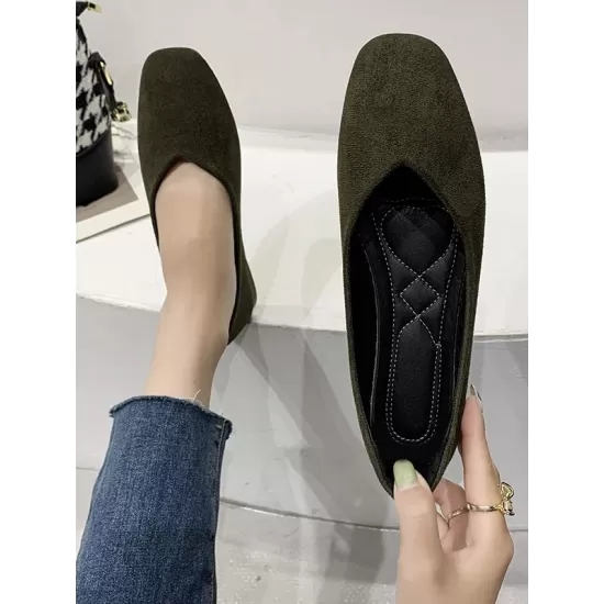 Solid Color Square-Toe Low Heels Flat Shoes Solid Color Square-Toe Low Heels Flat Shoes