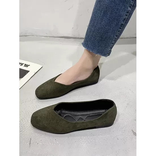 Solid Color Square-Toe Low Heels Flat Shoes Solid Color Square-Toe Low Heels Flat Shoes