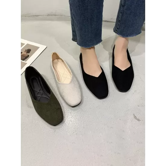 Solid Color Square-Toe Low Heels Flat Shoes Solid Color Square-Toe Low Heels Flat Shoes