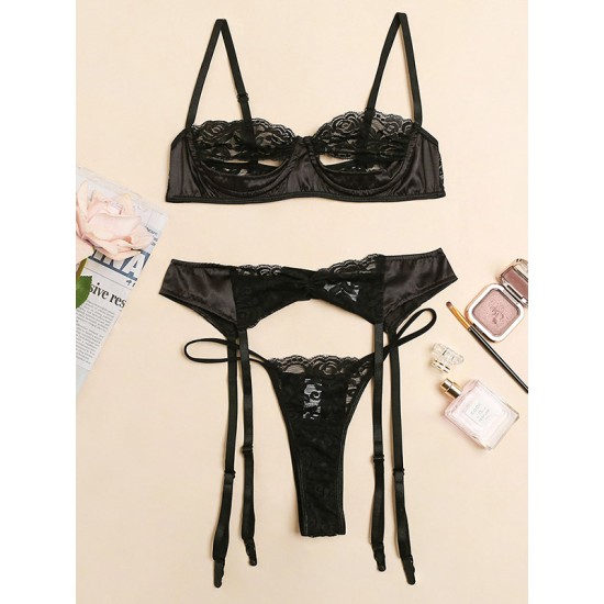 Sexy Lace See-Through Underwired Three-Piece Lingerie Set Sexy Lace See-Through Underwired Three-Piece Lingerie Set