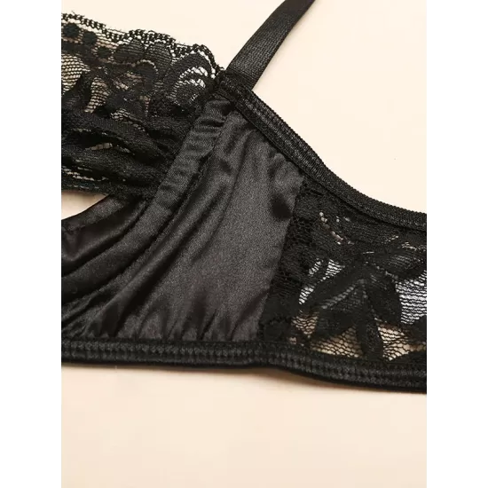 Sexy Lace See-Through Underwired Three-Piece Lingerie Set Sexy Lace See-Through Underwired Three-Piece Lingerie Set