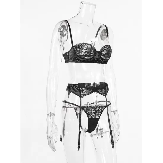Sexy Lace See-Through Underwired Three-Piece Lingerie Set Sexy Lace See-Through Underwired Three-Piece Lingerie Set