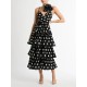 Layered Pleated Polka-Dot Ruffle Trim Split-Joint Three-Dimensional Flower Zipper High Waisted Sleeveless Spaghetti-Neck Midi Dresses Layered Pleated Polka-Dot Ruffle Trim Split-Joint Three-Dimensional Flower Zipper High Waisted Sleeveless Spaghetti-Neck Midi Dresses