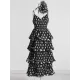 Layered Pleated Polka-Dot Ruffle Trim Split-Joint Three-Dimensional Flower Zipper High Waisted Sleeveless Spaghetti-Neck Midi Dresses Layered Pleated Polka-Dot Ruffle Trim Split-Joint Three-Dimensional Flower Zipper High Waisted Sleeveless Spaghetti-Neck Midi Dresses